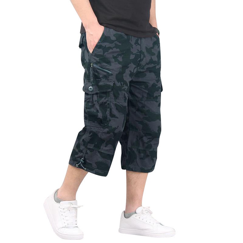 summer men's workwear shorts loose plus size cotton cropped pants multi-pocket casual pants - Image 1