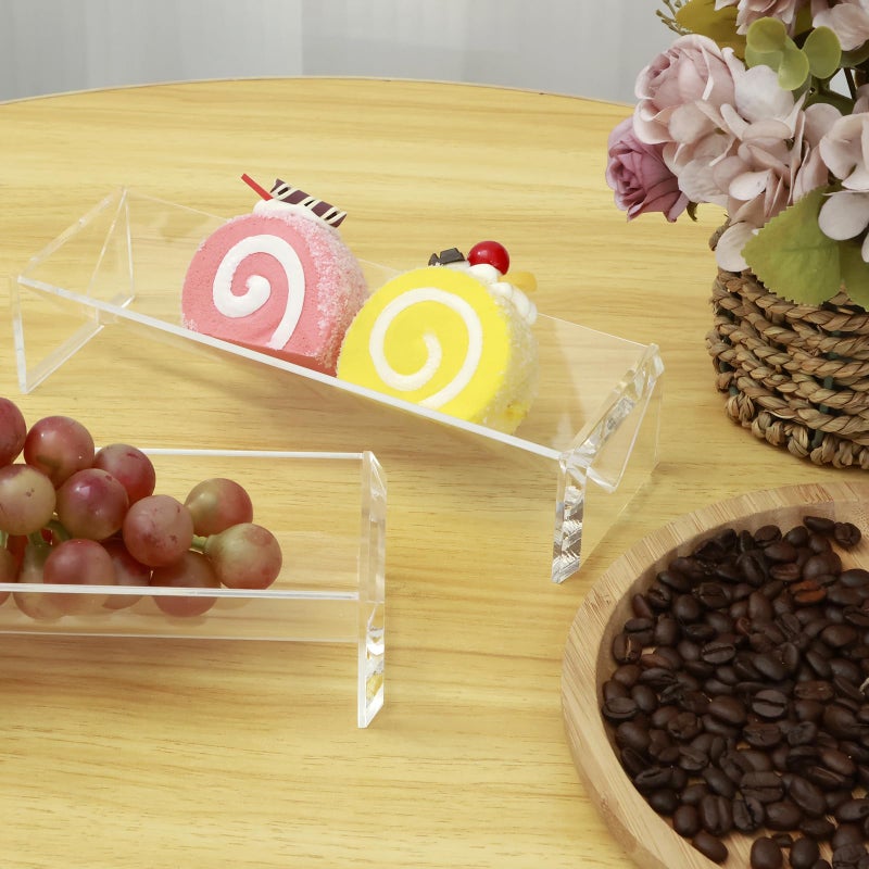 RVEFOT 2Pcs Acrylic Cracker Serving Tray, Transparent Macaron Display Tray, Rectangular Multipurpose Biscuit Holder for Home Party Food Display - Image 2