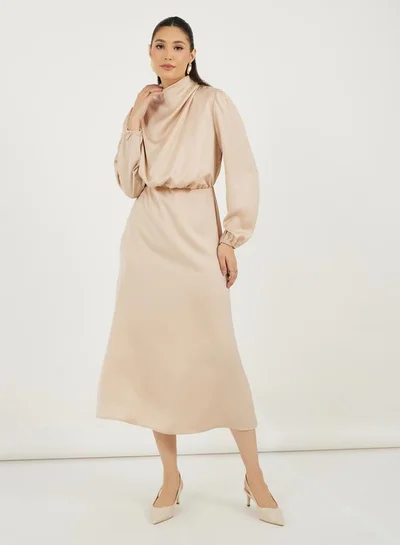 Styli Satin Cowl Neck Dress