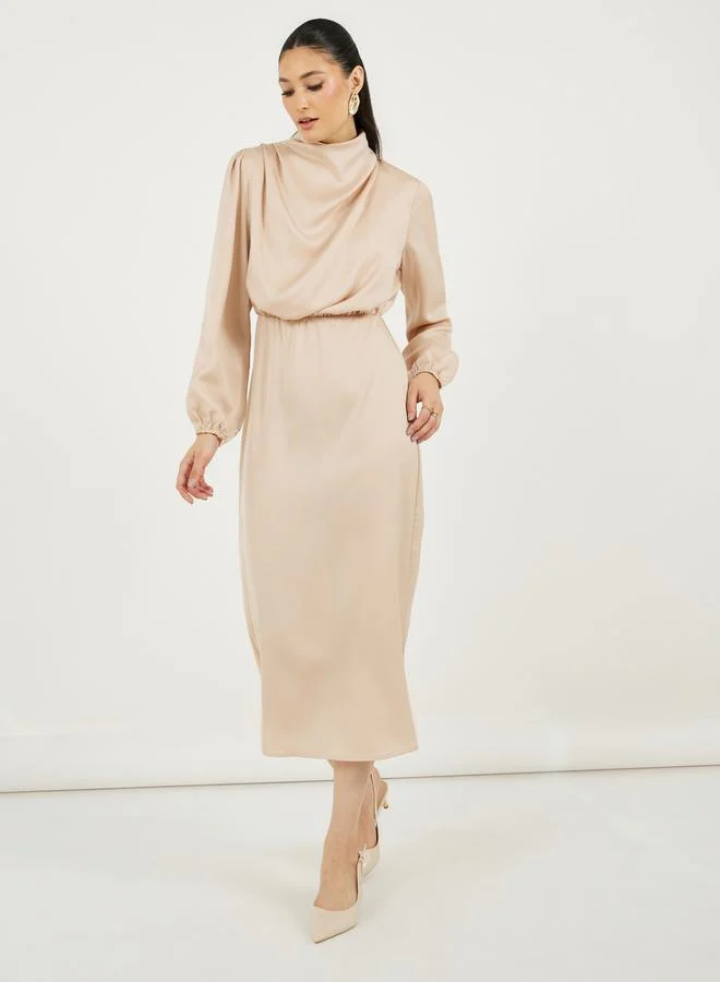 Styli Satin Cowl Neck Dress