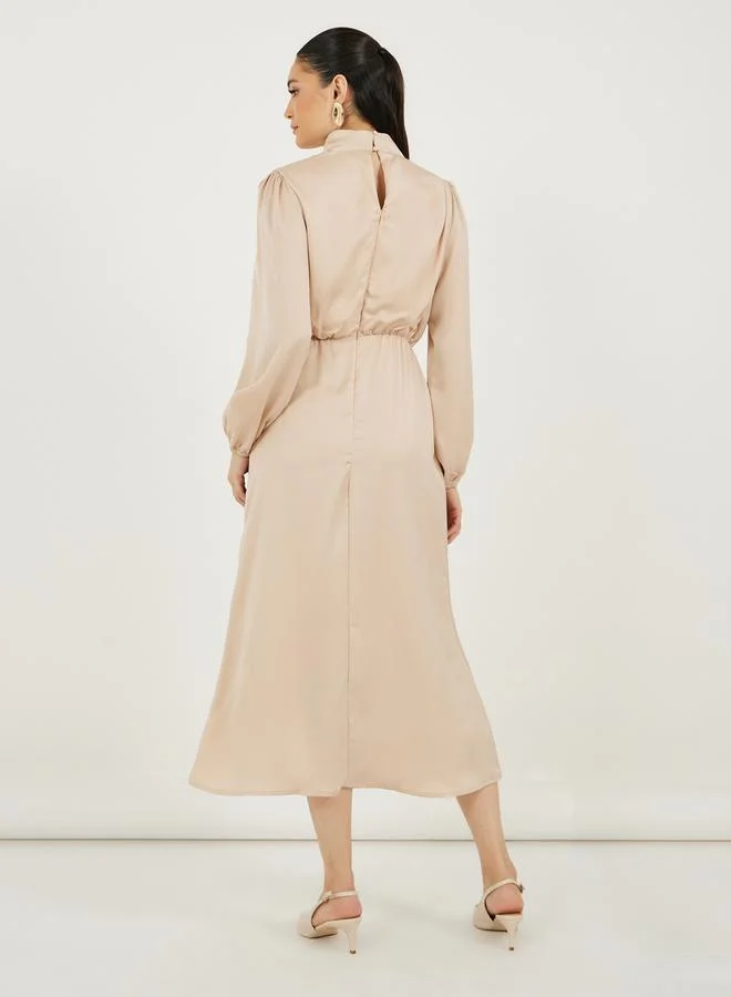 Styli Satin Cowl Neck Dress