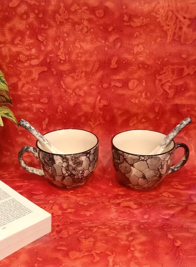 Caffeine Ceramic Handmade Grey and White Soup Bowl with Spoon (Set of 2) - Image 1