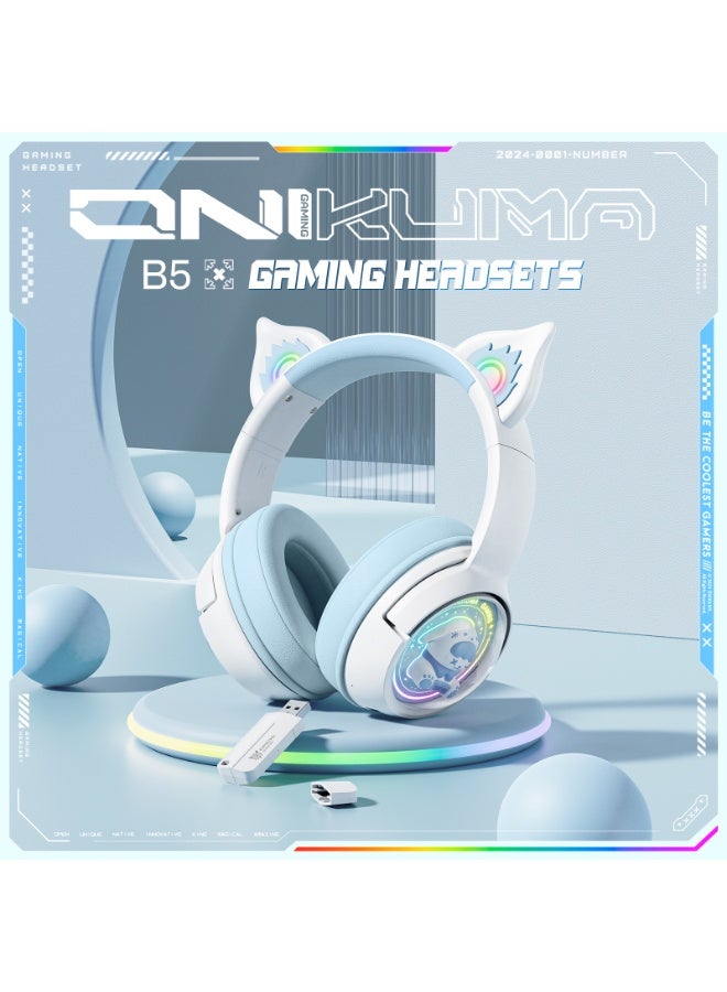 onikuma سماعات أذن ONIKUMA B5 RGB BT / سلكية / 2.4G على شكل ثعلب (أبيض أزرق) - Image 2