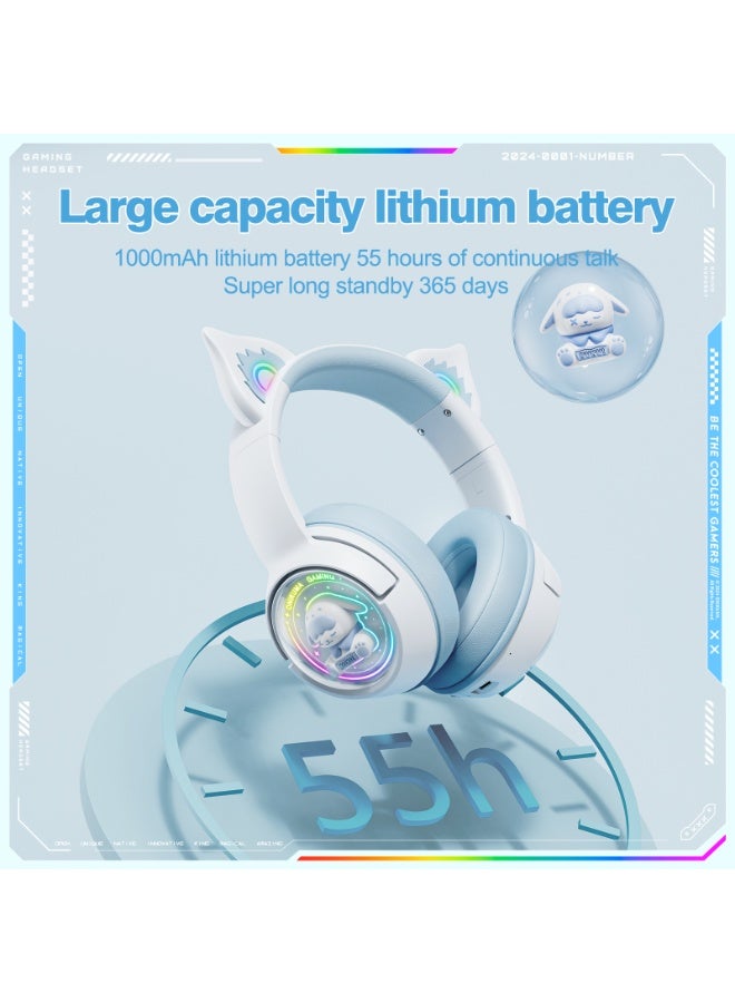 onikuma سماعات أذن ONIKUMA B5 RGB BT / سلكية / 2.4G على شكل ثعلب (أبيض أزرق) - Image 5