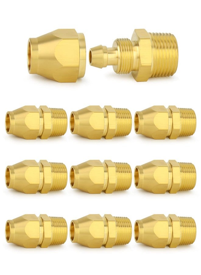ChillWaves Brass Pneumatics Reusable Replacement Fitting，Hose-End Repair Fitting 1/4" ID Hose（1/4" Barb）x 1/4" NPT Rigid(10-PACK) - Image 1