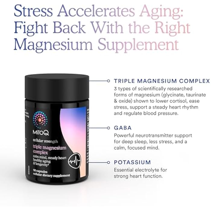 MitoQ Triple Magnesium Complex | Magnesium Glycinate, Taurinate, Oxide with GABA for Heart Health, Stress Management, & Deeper Sleep | High Absorption | 90 Capsules - Image 3