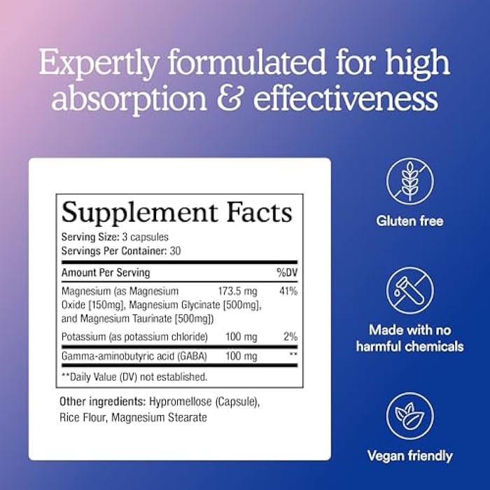 MitoQ Triple Magnesium Complex | Magnesium Glycinate, Taurinate, Oxide with GABA for Heart Health, Stress Management, & Deeper Sleep | High Absorption | 90 Capsules - Image 2