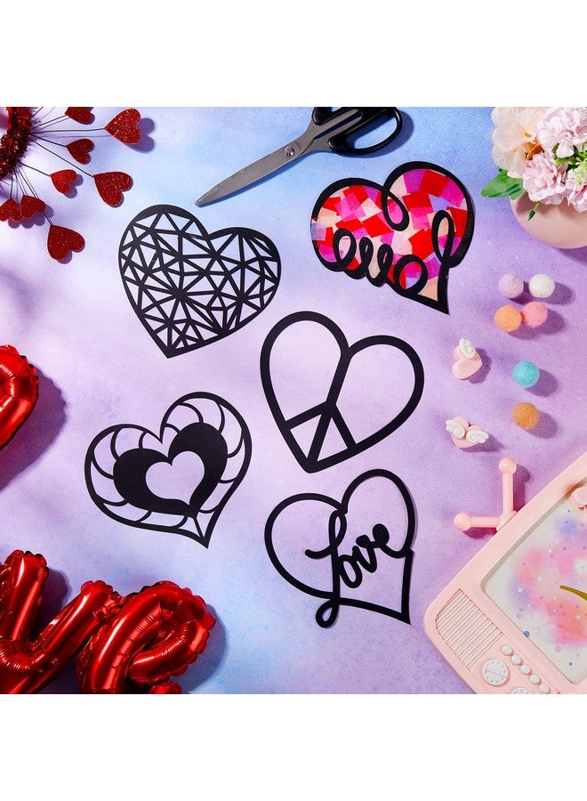 Chinco 18 Pieces Heart Paper Suncatcher Kits For Kids Valentine'S Day Heart Shape Suncatcher Craft And Window Stained Glass Effect Paper Art Contact Paper For Diy Valentine'S Day Party Supplies - Image 3