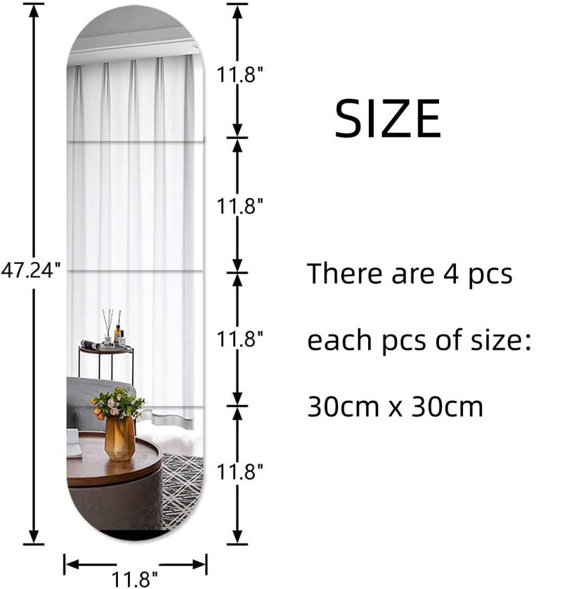 Lokiiz Full Body Length Mirrors for Walls, 12x12" 4pcs Acrylic Plexiglass Mirror Wall-Mounted Stick On Frameless Square Makeup Large Long Mirror Home Workout Gym Hallway Mirror Dorm Floor Tile Self Adhesive - Image 3
