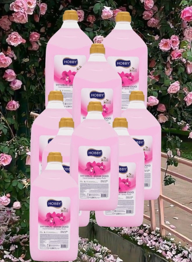 هوبي 9 قطع غسول اليدين السائل برائحة زهرة الربيع 1.5 لتر - Image 1