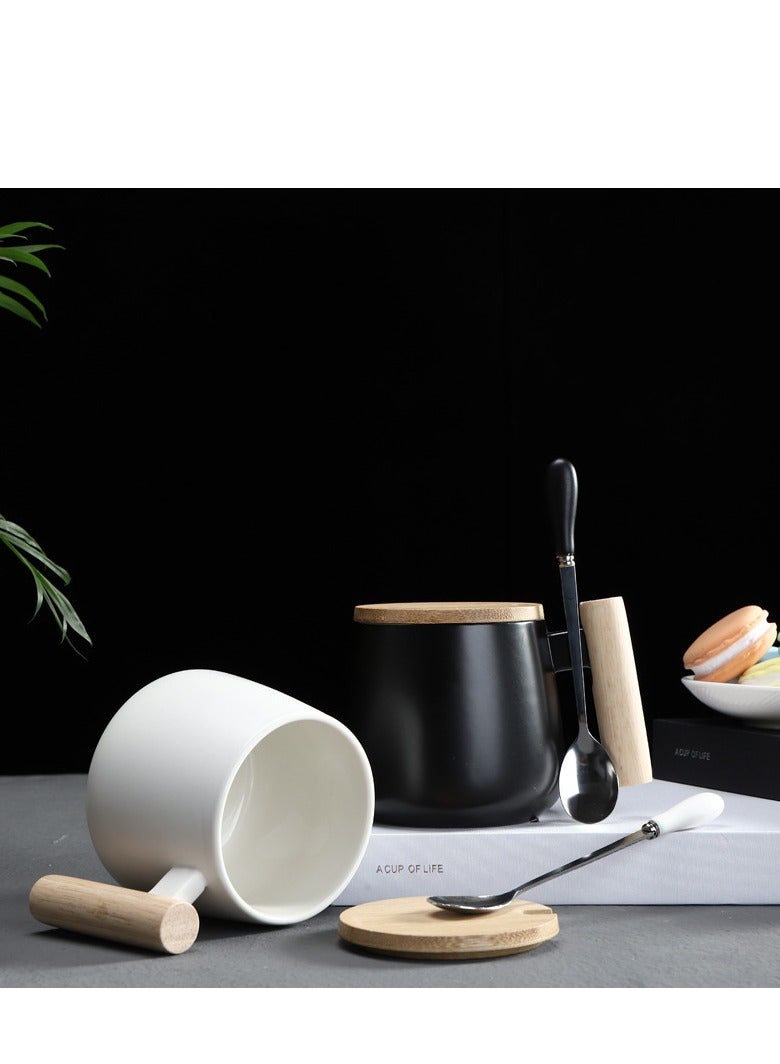 Aideli Ceramic coffee mug with wooden lid, gift mug White - Image 3