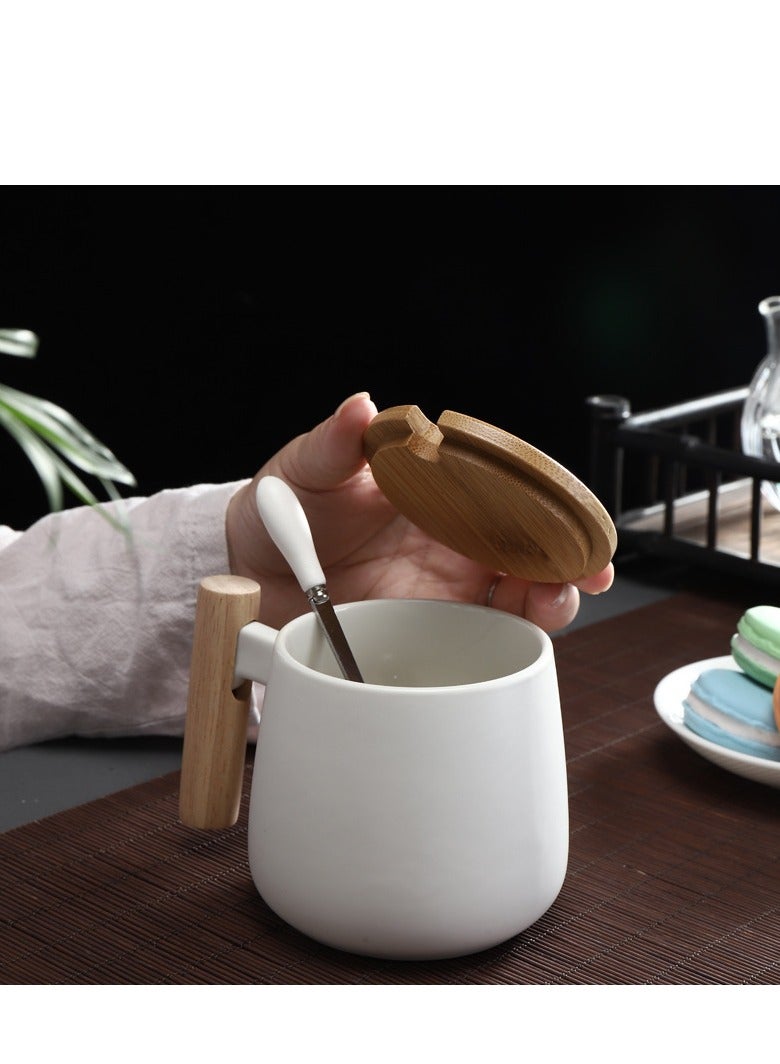 Aideli Ceramic coffee mug with wooden lid, gift mug White - Image 2