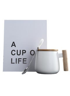 Aideli Ceramic coffee mug with wooden lid, gift mug White  - Image 1