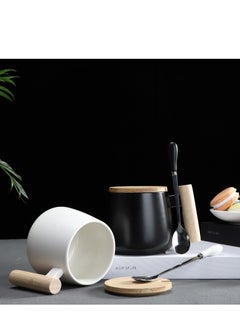 Aideli Ceramic coffee mug with wooden lid, gift mug White  - Image 3