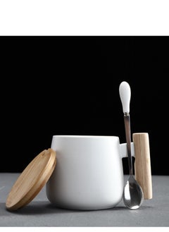 Aideli Ceramic coffee mug with wooden lid, gift mug White  - Image 4