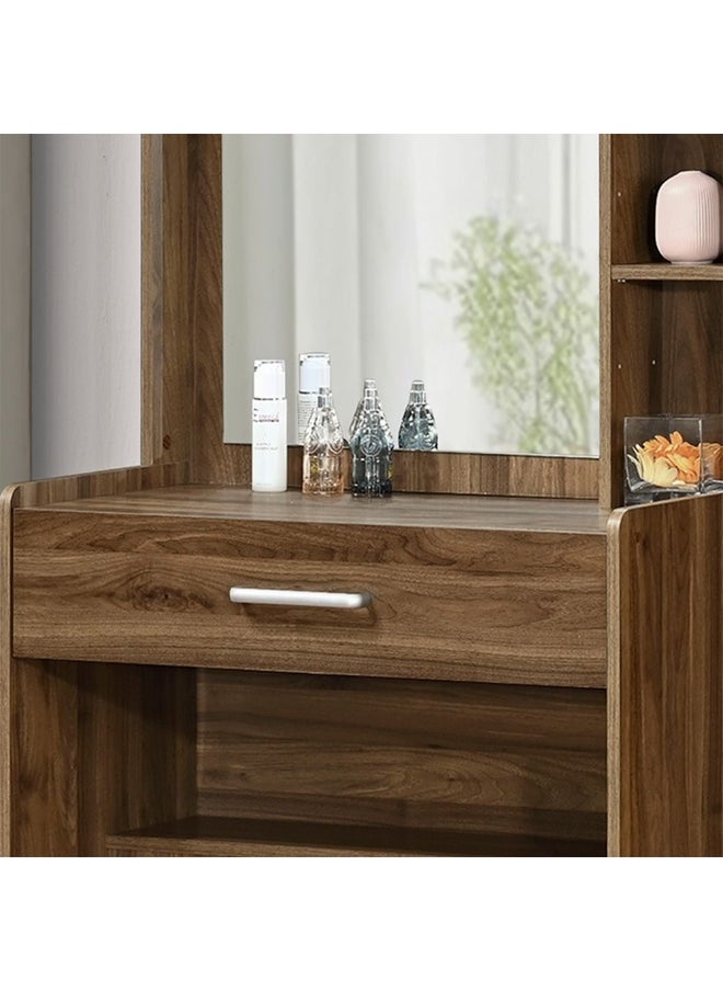 DANUBE HOME Supreme 1-Drawer Tall Dressing Table with Stool – Modern Vanity Set for Bedroom, Living Room, Makeup Desk, Storage & Organization – Elegant Home Furniture - Light Walnut  - Image 5