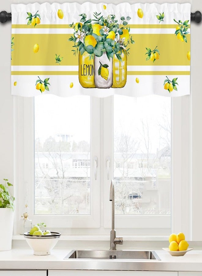 Finphoon Summer Lemon Curtains Valance for Windows, Lemons Semi Sheer Curtain Valances, Fruit Yellow kitchen Window Curtains Over Sink Light Filtering for Kitchen Farmhouse Living Room Bathroom 54"x18" - Image 1