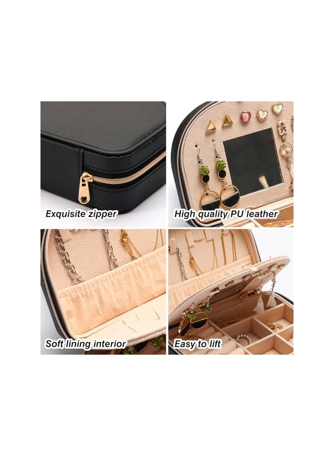 The Bros Travel Jewellery Box for Women, Travel Jewelry Earrings Organizer for Women Jewelry Box Organizer for Women Jewelry Organizer Bag with Mirror Rings Storage Box (Black) - Image 3