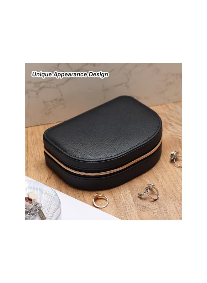 The Bros Travel Jewellery Box for Women, Travel Jewelry Earrings Organizer for Women Jewelry Box Organizer for Women Jewelry Organizer Bag with Mirror Rings Storage Box (Black) - Image 4