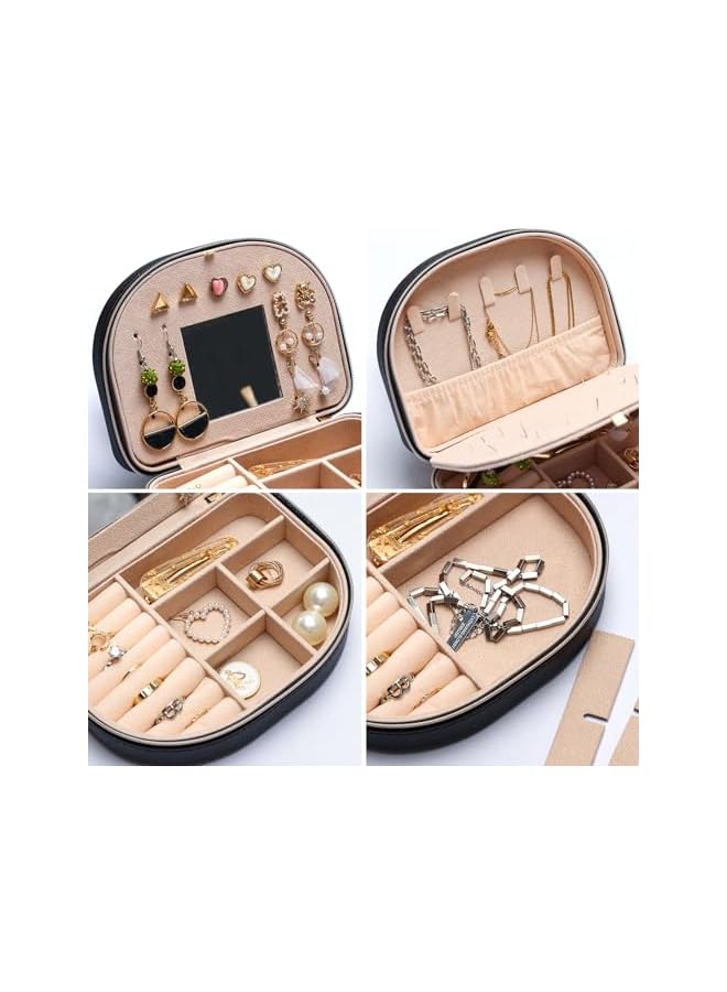 The Bros Travel Jewellery Box for Women, Travel Jewelry Earrings Organizer for Women Jewelry Box Organizer for Women Jewelry Organizer Bag with Mirror Rings Storage Box (Black) - Image 5