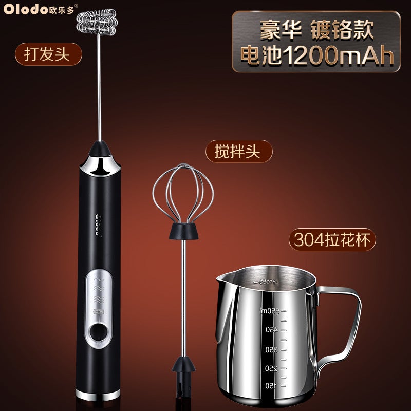 Mini Wireless Electric Egg Beater Home Use Handheld Baking Tool Cream Cake Automatic Mixer Egg Shaker Compact Size Durable Luxurious model [elegant black] whipped head + mixing head + latte art cup