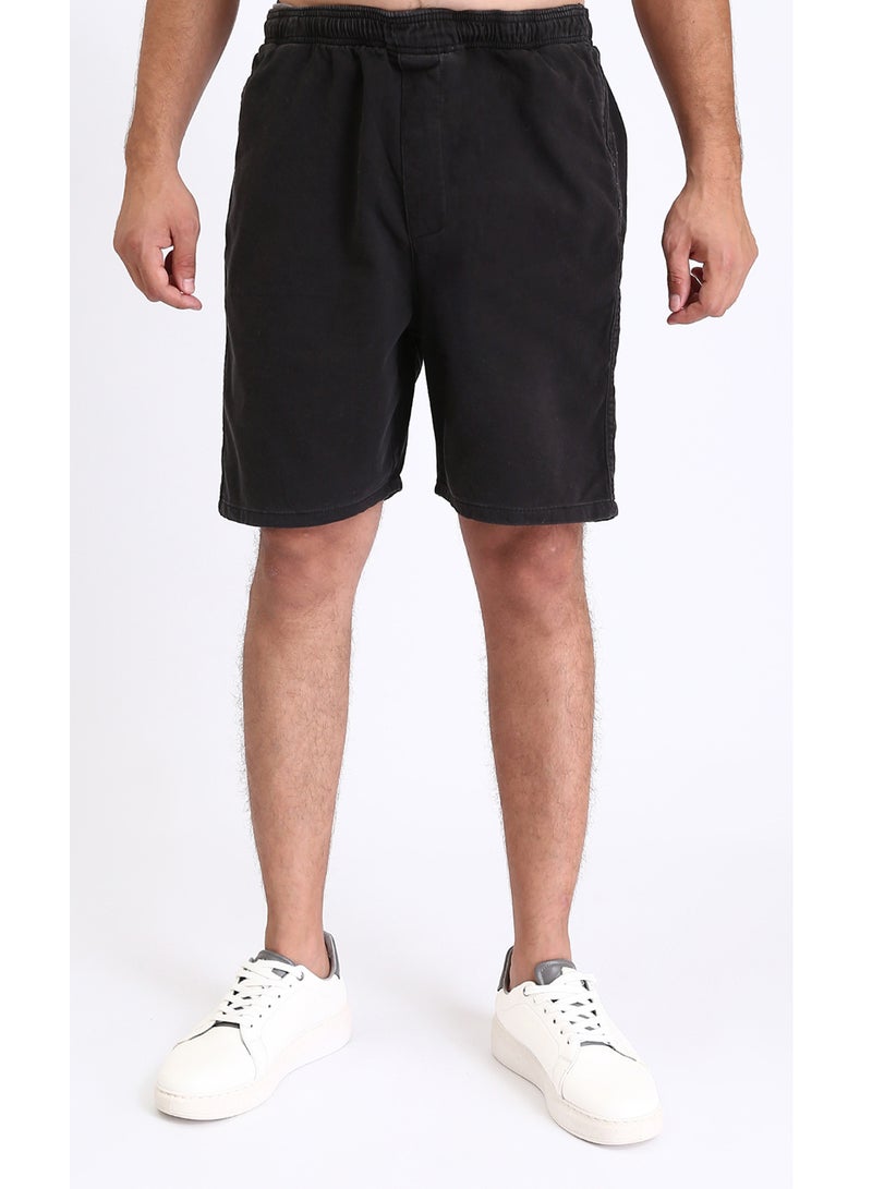 Ravin Men's Black Solid Slip-On Casual Shorts - Relaxed Fit Elastic Waist Short - Image 1