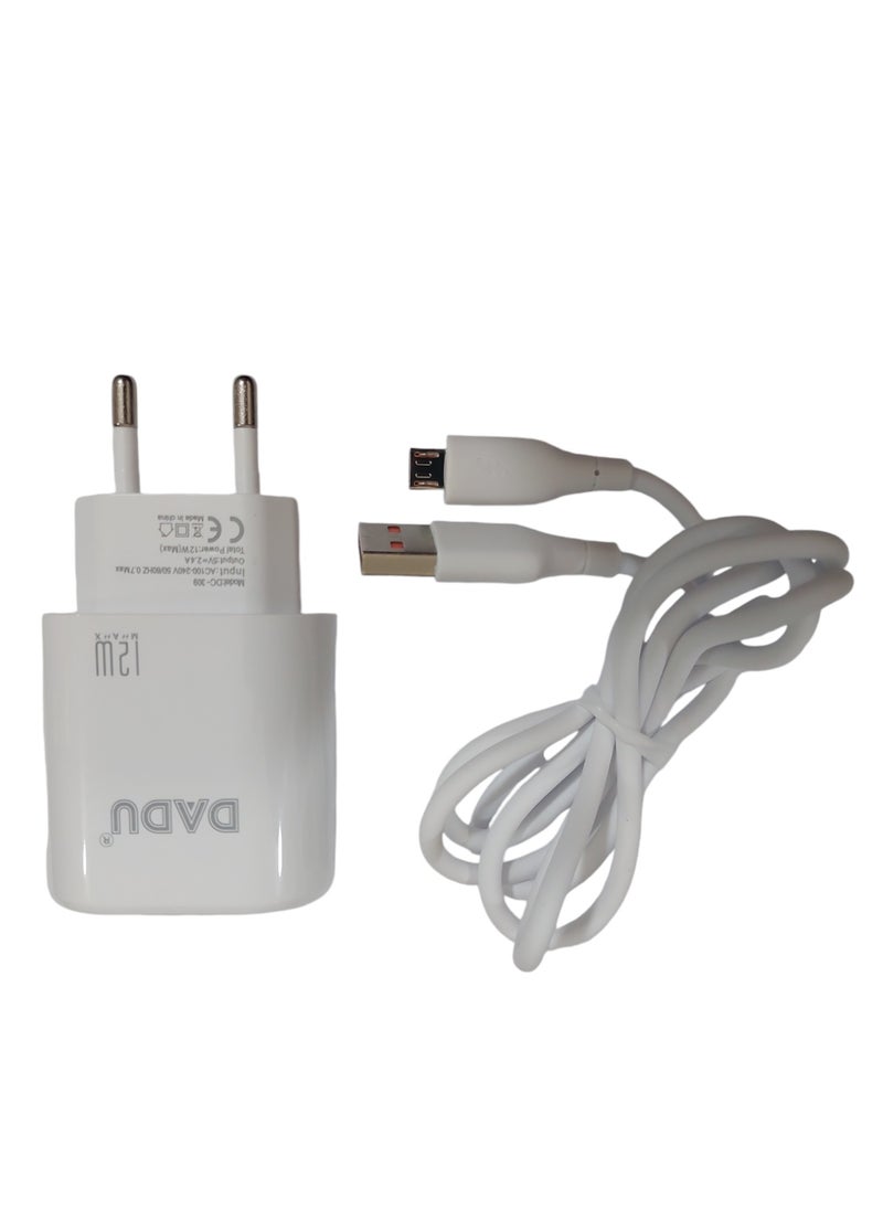Generic DADU 12W Fast Charger with AUTO-ID Technology – Fast and Safe Charging for Devices – Overheat, Short Circuit, and Over-Voltage Protection – Model DC-309 – white  - Image 1