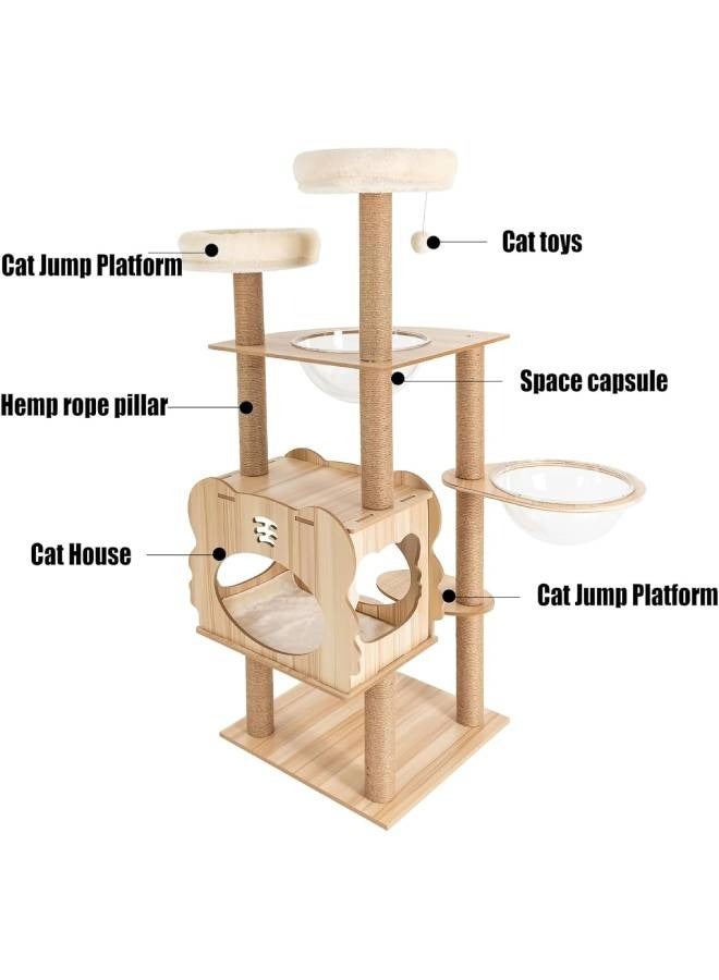 إن كي أكس شجرة قطط خشبية أنيقة متعددة المستويات مع مخبأ مريح وعناصر مرحة - Image 2