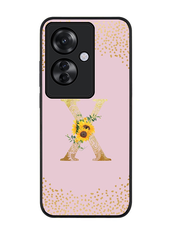 Stylizedd Rugged Black edge case for Oppo Reno11 F / Oppo F25 Pro 5G, Slim fit Soft Cover - Custom Monogram Initial Letter Floral Pattern Alphabet - X (Pink) - Image 1