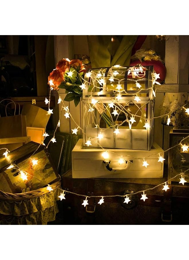 إيروريكس - 80 مصباح LED على شكل نجمة بطول 10 أمتار مقاوم للماء، مصابيح زينة خرافية، مصابيح داخلية بمنفذ USB مع 8 أوضاع توقيت للتحكم عن بعد للاستخدام الداخلي والخارجي، غرفة النوم، أبيض دافئ - Image 1
