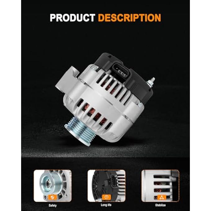 ASAPE 8247 High Output Replacement New Alternator Fit for 2002-2004 for Cadillac Escalade 5.3L 2002-2004 for Chevrolet Avalanche 1500 5.3L 2001-2004 for GMC Savana 1500 4.3L - Image 4