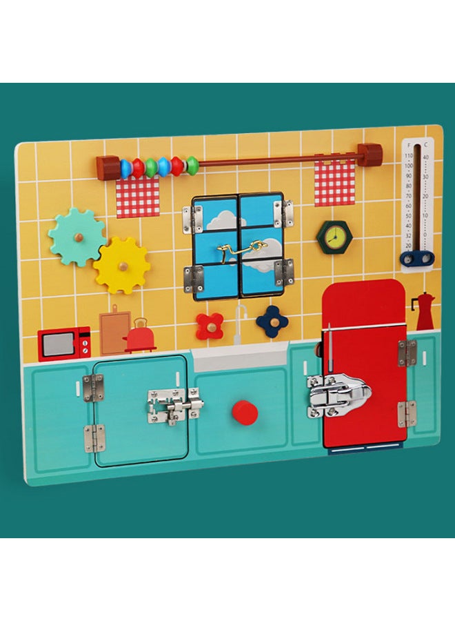Children's Door Latch Unlock Busy Board House Door Opening Board Baby Early Education Educational Unlock Busy Block Toy-Color:Galley Unlock Busy Board  - Image 1