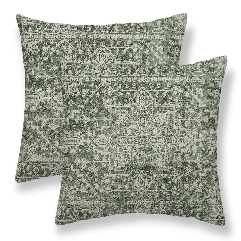 Sunshineyan Sage Green Boho Pillow Covers 18x18 Set of 2 Bohemian Carpet Pattern Decorative Throw Pillows Ethnic Vintage Farmhouse Pillow Cases Linen Gifts for Couch Sofa Outdoor Decor