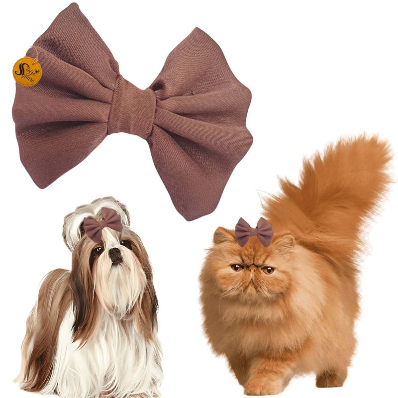 Sage Square Cute Pet Hair Bow Clip | Handmade for Dogs & Cats | Stylish Topknot & Grooming Accessory | Fancy Look for Weddings, Festivals & Celebrations | Great Gift Idea (Brown) - Image 1