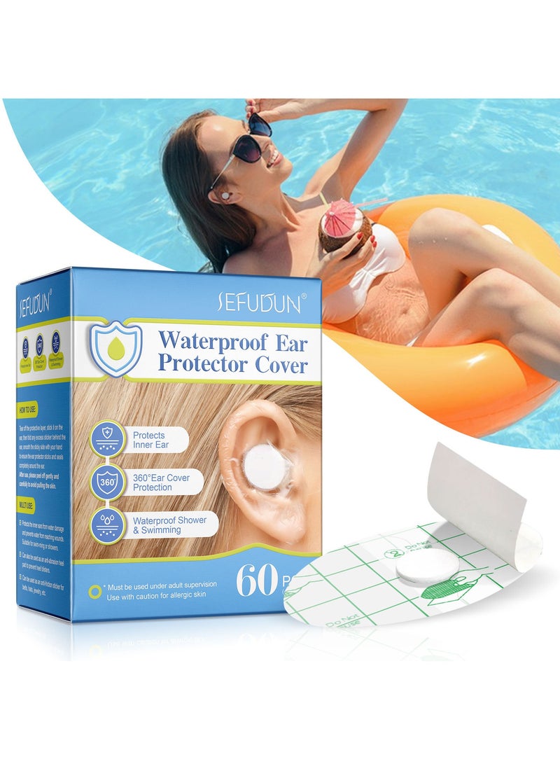 سيفودون 60 قطعة غطاء أذن مضاد للماء لحماية الأذن أثناء السباحة والاستحمام مع سدادات أذن للأطفال والمواليد الجدد أغطية أذن تستخدم لمرة واحدة للاستحمام وركوب الأمواج والغوص ورياضات مائية أخرى - Image 1