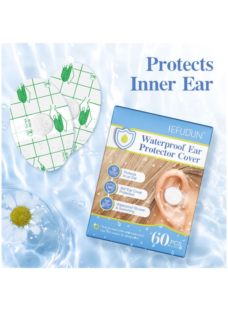 سيفودون 60 قطعة غطاء أذن مضاد للماء لحماية الأذن أثناء السباحة والاستحمام مع سدادات أذن للأطفال والمواليد الجدد أغطية أذن تستخدم لمرة واحدة للاستحمام وركوب الأمواج والغوص ورياضات مائية أخرى - Image 2