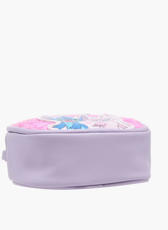 ديزني Girls Angel and Stitch Print Sequin Embellished Crossbody Bag with Zip Closure