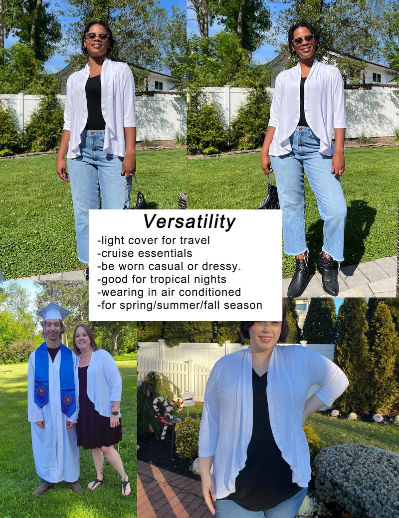 Yekaty Plus Size White Cardigan for Women Short Sleeves Loose Summer Lightweight Cardigans - Image 4