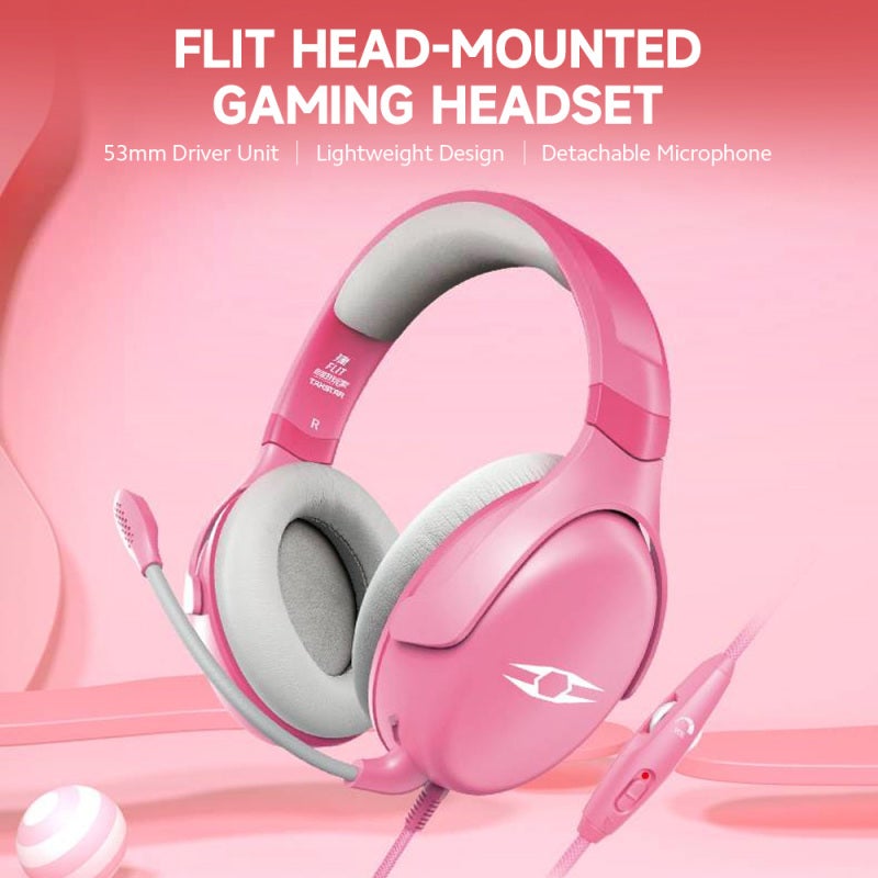 Gaming Headset: Pink 53Mm Driver Unit - Detachable Noise Reduction Microphone Lightweight Ergonomic Headset for Gaming Enthusiasts - Image 4