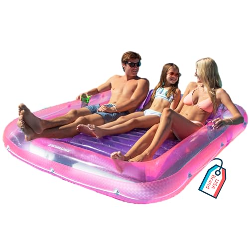SWIMLINE Suntan Tub Classic Inflatable Tanning Lounge Float with Adjustable Pillow Pool Lake River or Beach Raft with Rope Patch 70 Pink Purple 1Pack XL - Image 1