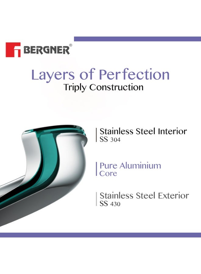 Bergner BE Essentials 4 Pcs Set of Extra Deep Tasra, Triply Stainless Steel Taslas - 18cm (1L), 20cm (1.5L), 22cm (2L) and 24cm (2.5L), Consumes Less Oil, Flared Rims - Gas Stove Compatible - Image 2