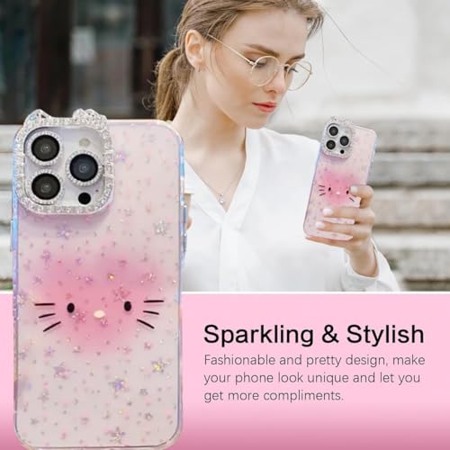mobistyle Designed for iPhone 15 Plus Case | Sparkling Cat Pattern Camera Protection Back Cover Case for Women Girls | iPhone 15 Plus (Pink) - Image 5