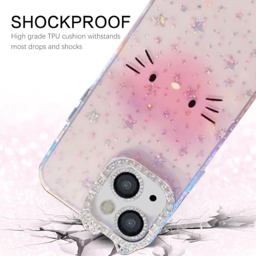 mobistyle Designed for iPhone 15 Plus Case | Sparkling Cat Pattern Camera Protection Back Cover Case for Women Girls | iPhone 15 Plus (Pink) - Image 2