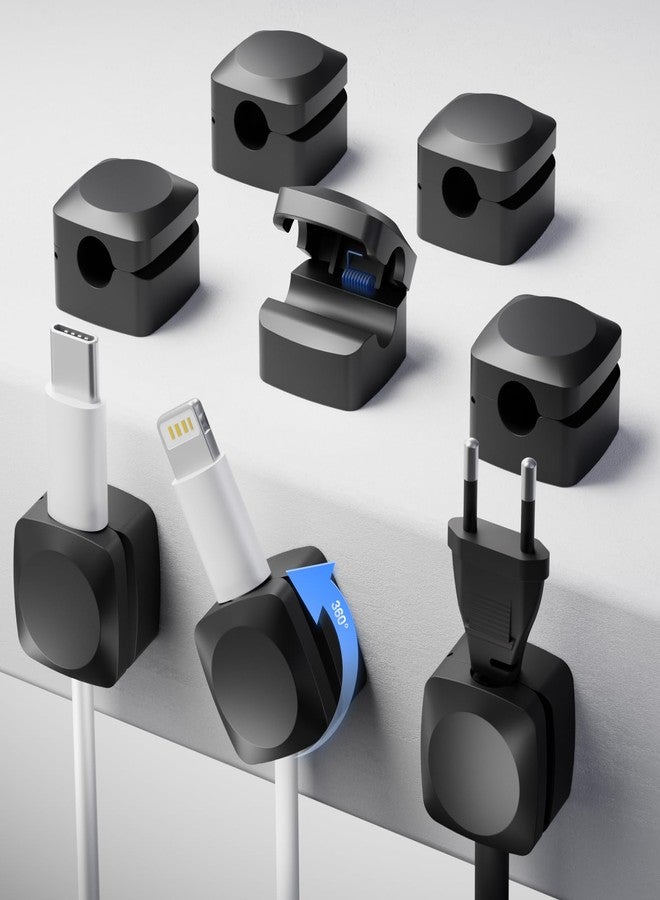 Daisyhome Rotatable Cord Organizer, Enhanced Spring Cable Clips, Strong Adhesive Cable Management, Desk Cord Holder for Nightstand, Office Accessories and Car (8*Black) - Image 1