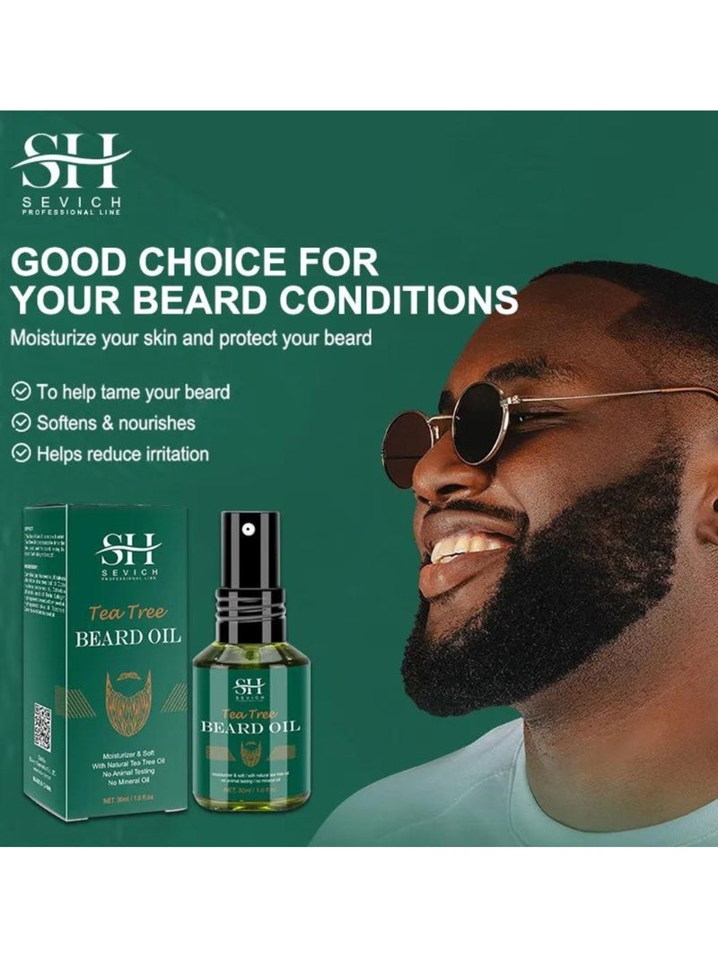 Sevich Tea Tree Beard Growth Oil Conditioner Oil for Thin Beard Repair Damaged Hair Nourishes Thin Hair Scalp Skin and Hair Growth Natural Tea Tree Oil for Beard Growth Beard and Moustache Beard Oil 30ml - Image 3