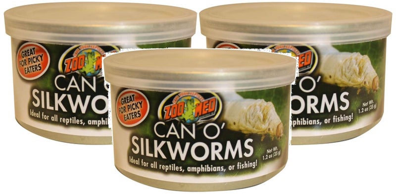 Zoo Med 3 Pack of Can O' Silkworms, 1.2 Ounces Per Can