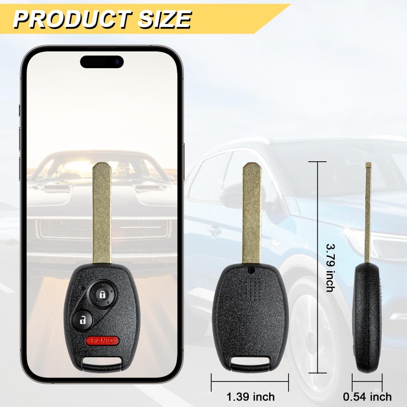 Vurkcy Key Fob Replacement for 2006-2014 Honda Ridgeline/05-10 Odyssey LX/ 07-08 Fit Car Keyless Entry Remote Control, OUCG8D-380H-A, 3 Btn, 2Pcs - Image 4