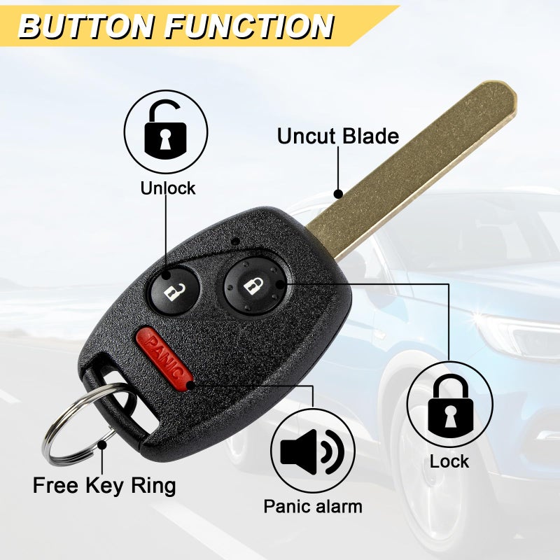 Vurkcy Key Fob Replacement for 2006-2014 Honda Ridgeline/05-10 Odyssey LX/ 07-08 Fit Car Keyless Entry Remote Control, OUCG8D-380H-A, 3 Btn, 2Pcs - Image 3
