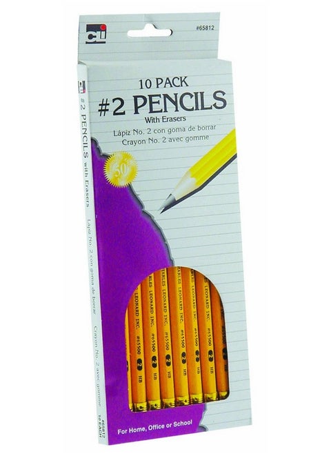 Pencil, #2, Yellow With Eraser, 10/Hang Tab Box (65812)