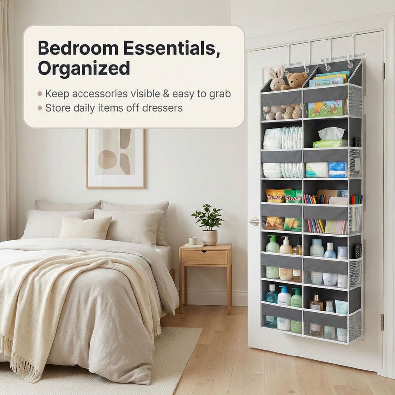 Camkey 10-Pocket Over the Door Organizer with Heavy-Duty 600D Oxford Fabric, Upgraded Hooks with Silicone Protectors for Dorm, Closet Storage, Bedroom, Bathroom - Image 2